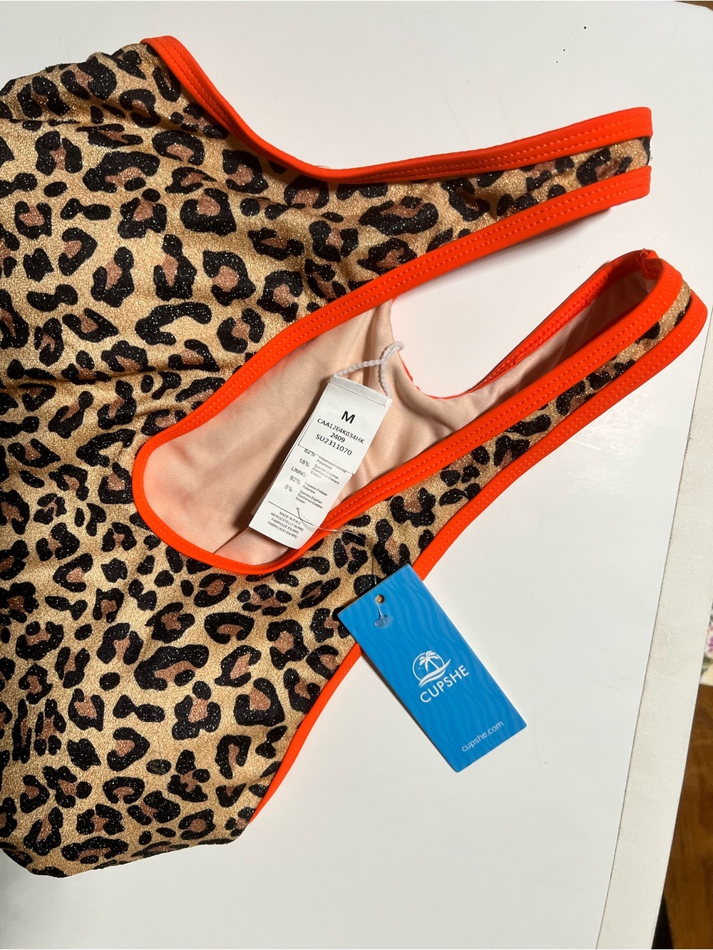Leopard Print One-Piece Swimsuit with Orange Trim - Picture 2 of 4